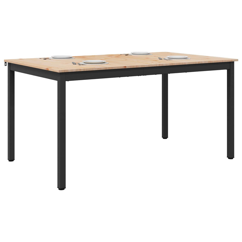 Solid Wood Top Metal Base Dining Table, 75cmH x 140cmL x 80cmW, Natural, Black