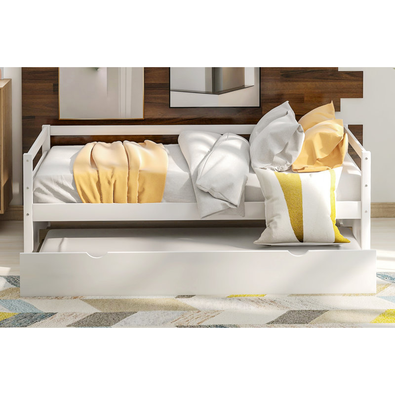  Lit de jour simple en bois avec structure gigogne coulissante, finition blanche