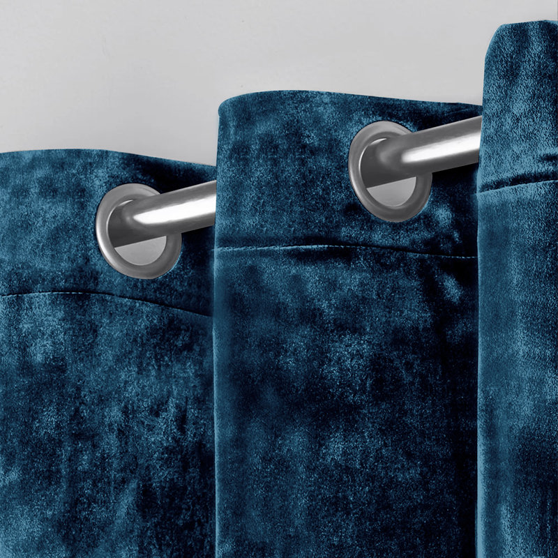 Pownal Crushed Velvet Eyelet Sheer Living Room Curtains, Blue (Navy), 228 x 228cm