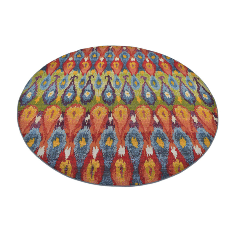Tapis bleu intérieur / extérieur Newt Ikat, Rond 8 pi