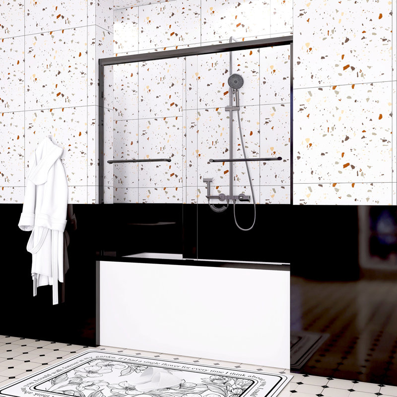 Aluminum Frame Double Sliding Shower Door, Matte Black