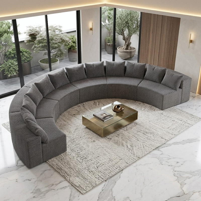 Canapé modulaire courbé Corduroy, 6 sièges, Gris
