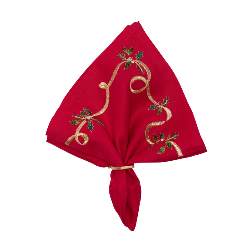 Xmas Ribbon Napkin, Red/Green/Gold