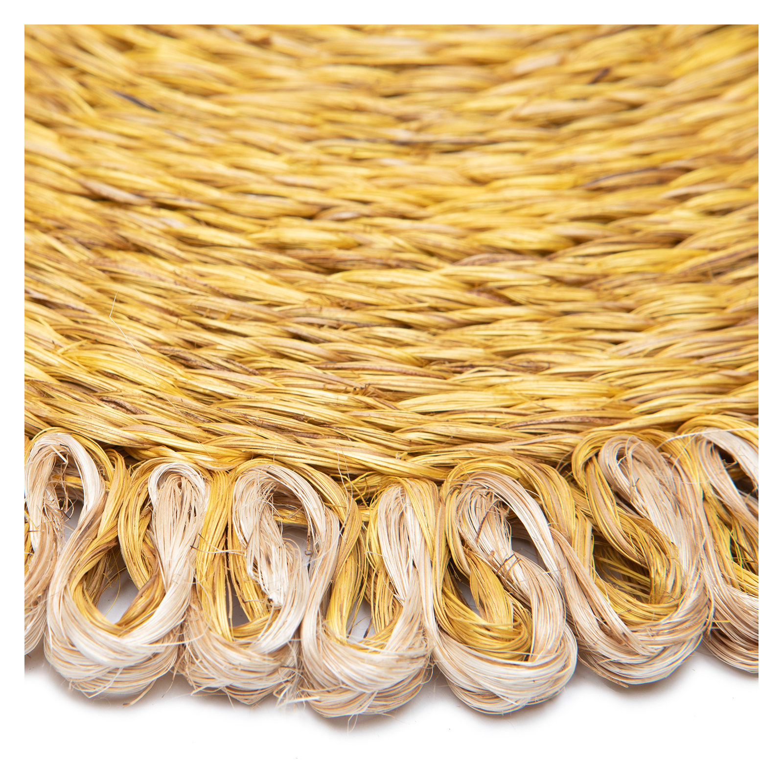 Amaretto Abaca Round Placemat, Mustard/Natural