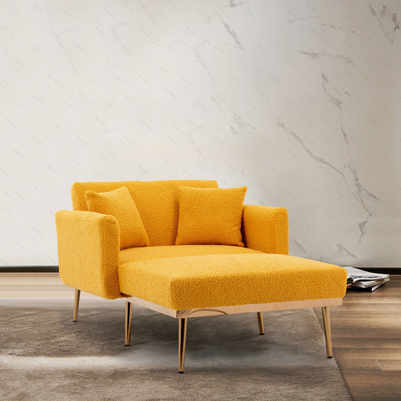 Fauteuil convertible capitonné de 40,94 po de large Jameon, Combinaison moutarde
