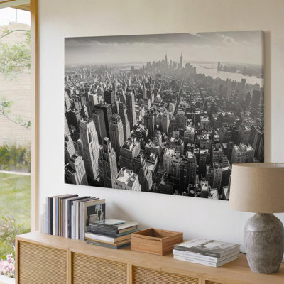 Canvas Monochrome Urban Skyline Canvaspanoramic Black And White Cityscape Wall Art Ready To Hang Gallery Wrapped Home Decor Modern Design