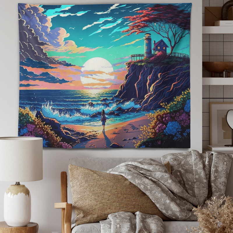 Tapisserie moderne polyester en polyester de style II avec des punaises, H 50 po x l 60 po