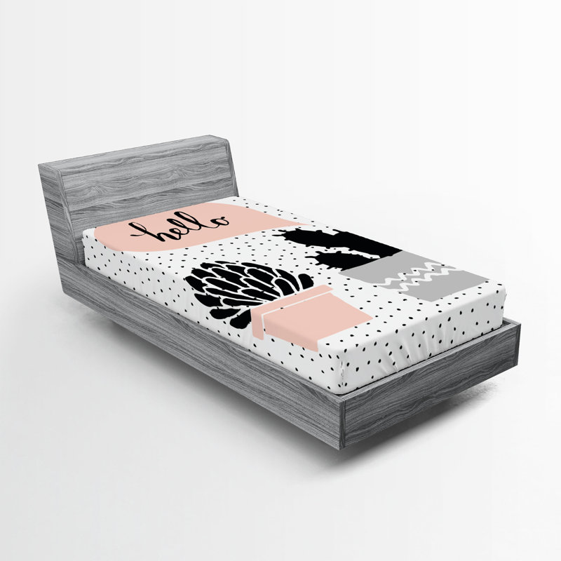 Ambesonne Fitted Sheet 2-Pack, Twin Fitted Sheet, Blush/Black/Gray Polka Dots