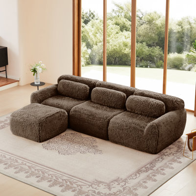 Canapé en forme de L avec repose-pieds mobile - tissu moelleux moelleux, éponge haute densité 32D, coussins décoratifs inclus, fond antidérapant, connexion par boucle, aucun assemblage requis pour le salon