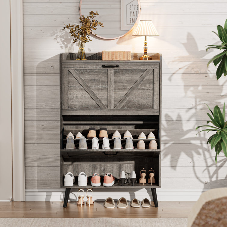 20 Pair Shoe Storage Cabinet With 2 Drawers and Adjustable Shelves