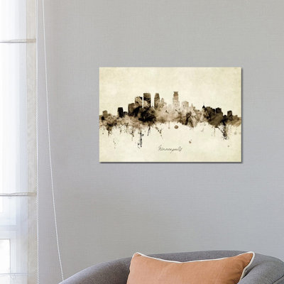 Minneapolis Minnesota Skyline by Michael Tompsett - 1 Piece Wrapped Canvas Painting