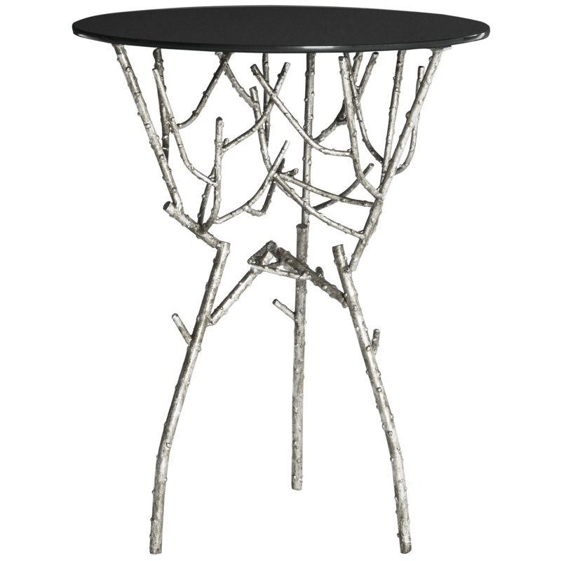 Table de bout Oxendine, Plateau en verre argenté / noir