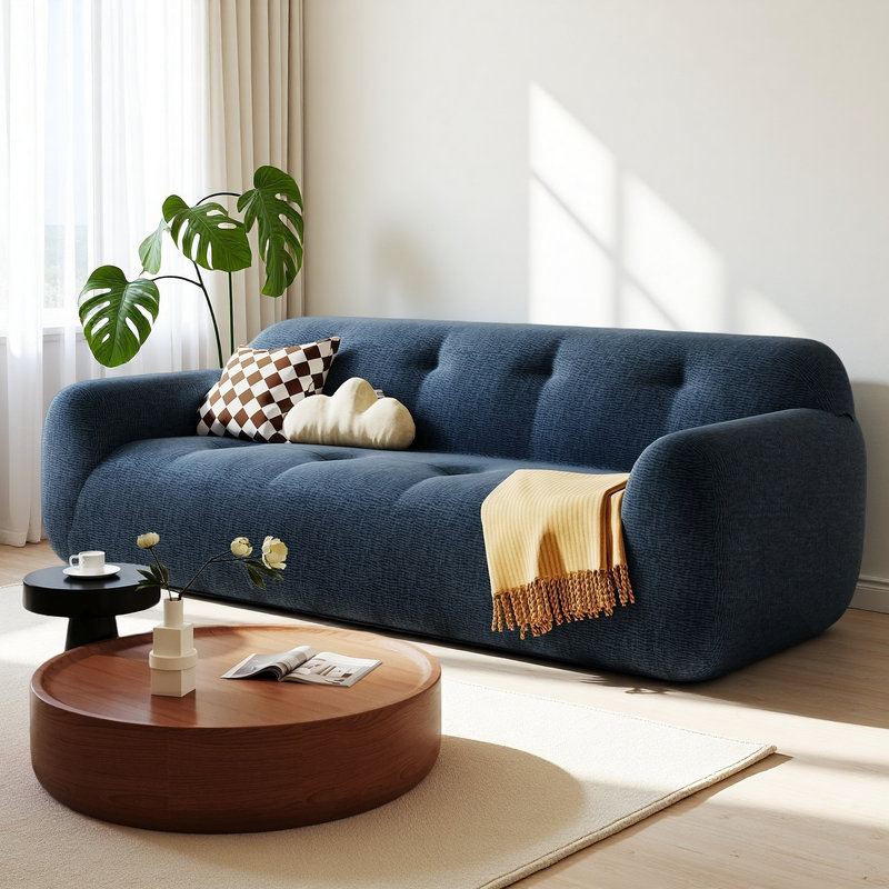Canapé à 3 places en tissu de chenille Boneless, Marine