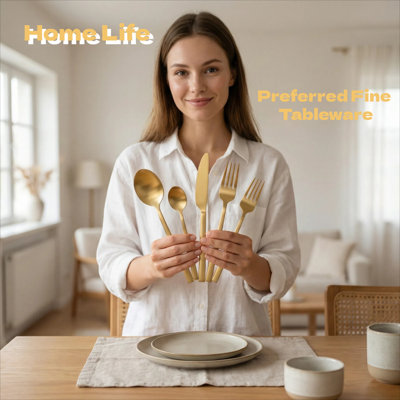 40 Piece Gold Flatware Set for 8, Matte Gold Stainless Steel Silverware Set, Cube Handle Cutlery, Dishwasher Safe (40 Pcs)