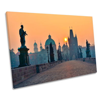 Prague St Charles Bridge Sunset - Wrapped Canvas Print
