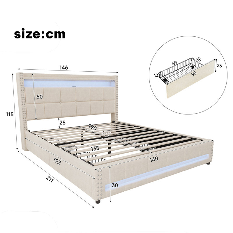 Upholstered Bed, Beige
