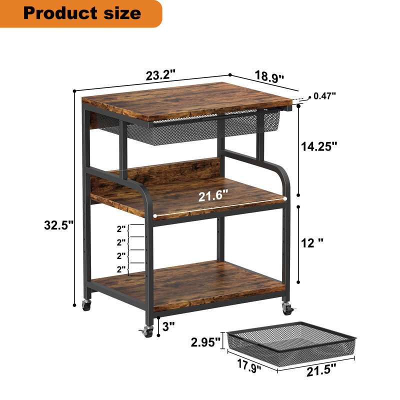 32.5 H Cart, Rustic Brown/Black, 32.5" H x 23.2" W x 18.9" D
