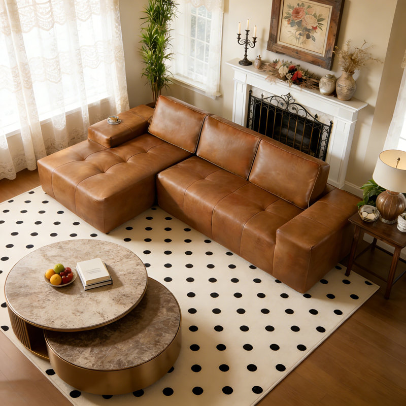 Canapé modulaire 114 po en cuir caramel, aucun assemblage requis, Orienté à gauche (vu de face)