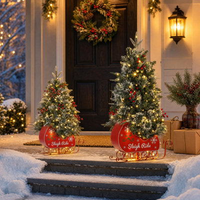 3 ft Fiber Optic Christmas Tree, Set of 2 with 78 Warm LED Lights, Sled Base and 8 Lighting Modes for Indoor Holiday Decoration in Living Room, Entryway, Bedroom, Warm White