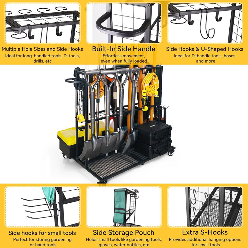 Organisateur d'outils de jardin - Rangement et organisation robustes pour garage à roulettes