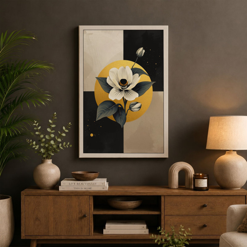 Geometric Bloom Modern - Wrapped Canvas, 24x16 - 61.0 x 40.6 cm, Black Border