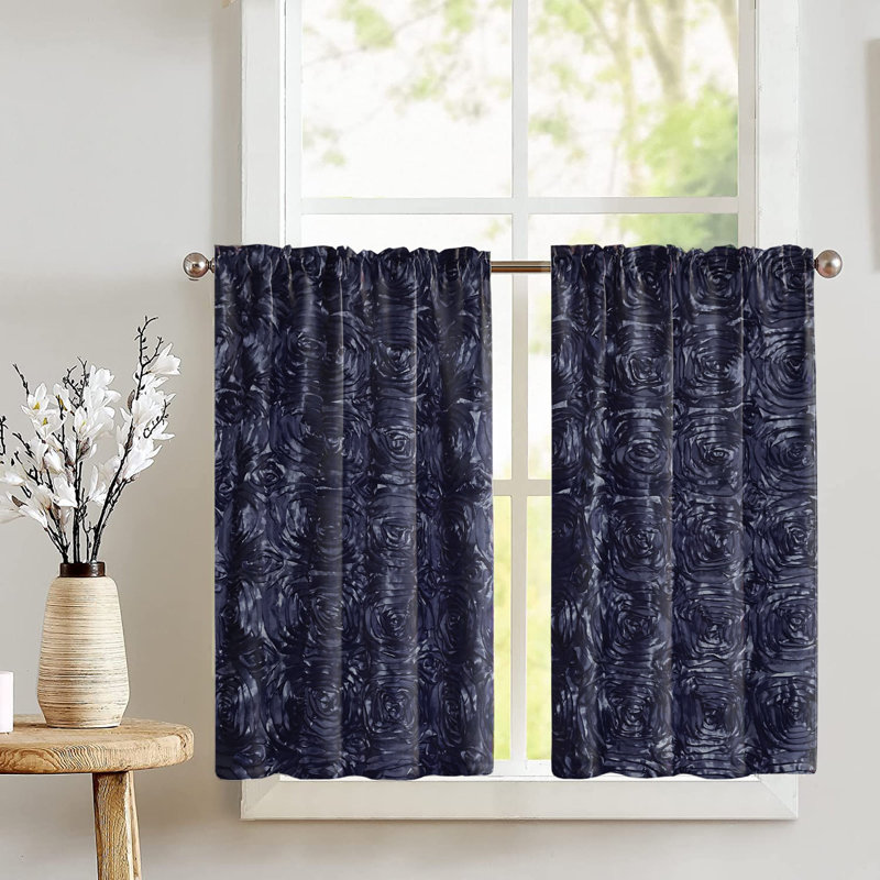 Rideau de café l 27 po Floral Tailored, Bleu marine