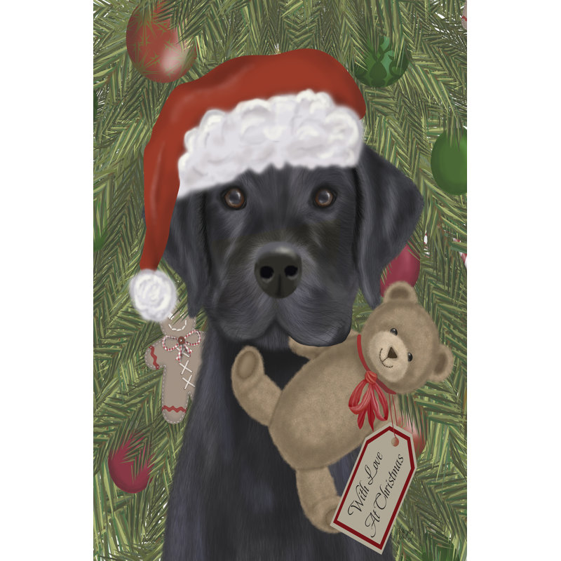 «Christmas Black Labrador And Teddy» par Fab Funky - impression sur toile tendue, H 48 po x l 32 po
