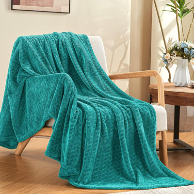 Molleton doux bleu sarcelle en flanelle douce pour adultes, motif de feuilles floues pour canapé-lit, bureau, peluche chaude pour toutes les saisons