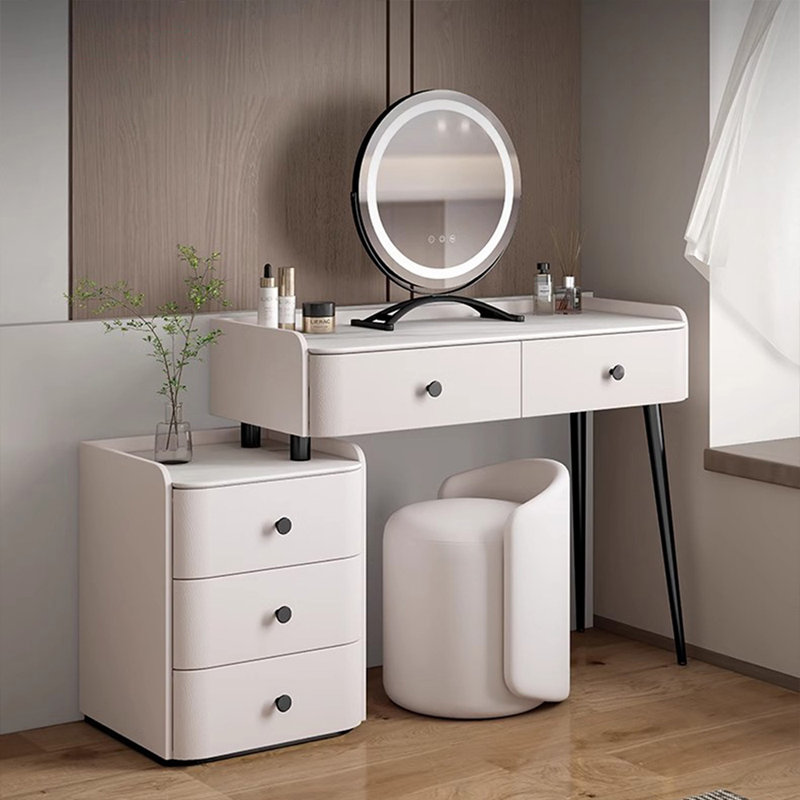 Coiffeuse avec miroir lumineux, 5 tiroirs, 1 chaise, L 59,06 po x P 15,75 po x H 31,5 po