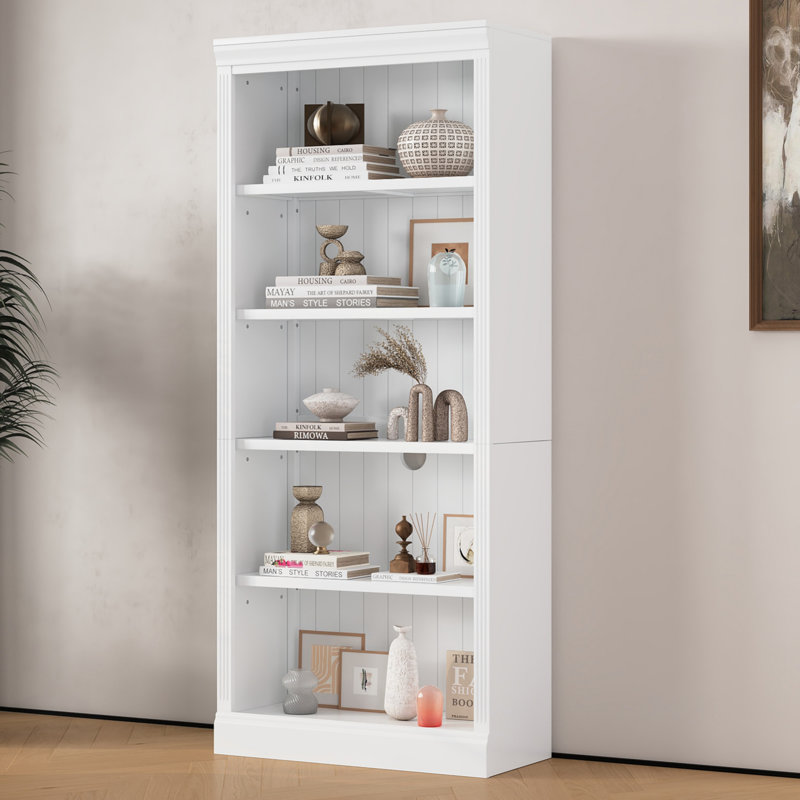 Tall 5 Shelf Standard Bookcase, White