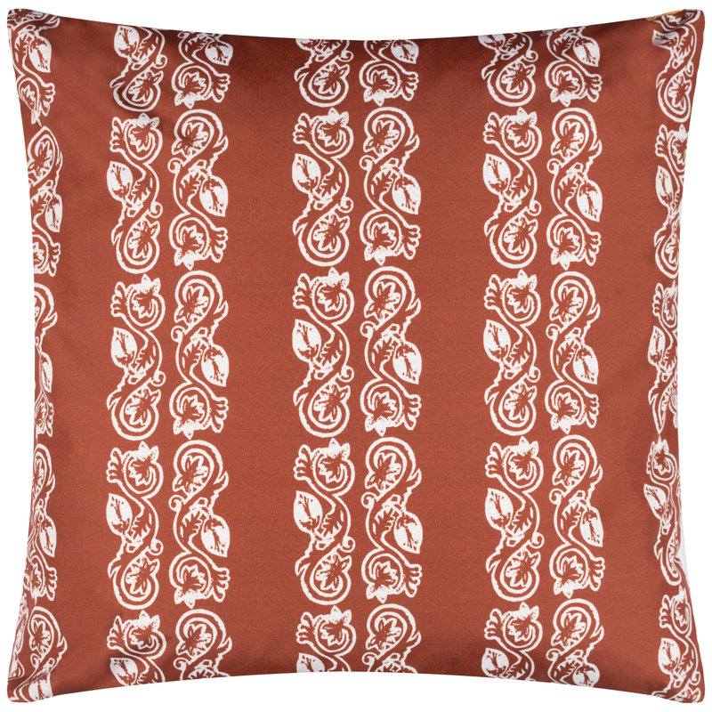 Kalindi Stripe Indoor / Outdoor Floral Square Throw Cushion, Terracota Brown