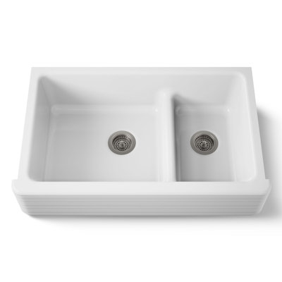 Whitehaven® 35.69" L x 21.56" W Under-Mount Double Bowl Kitchen Sink with Tall Apron