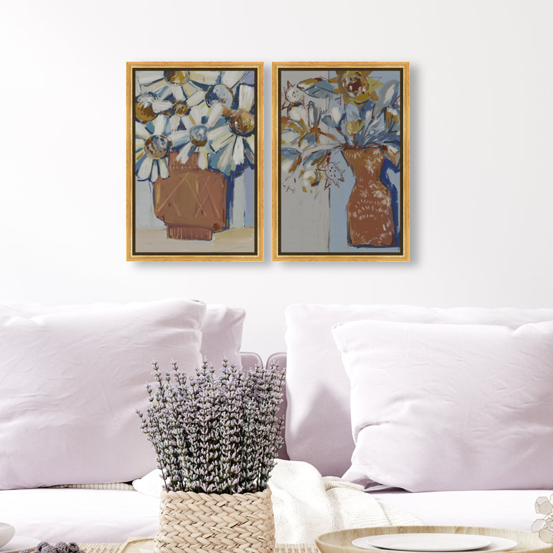 Abstract Flowers Set Set by Oliver Gal, 16" H x 11" W, Gold Floater Frame