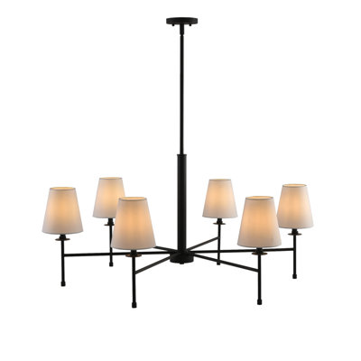 Lustre 6 lumières noir Icare avec abat-jour en tissu blanc Icare