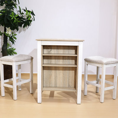 Le rétro et moderne 3 pièces pour les petites salles à manger est livré avec un rangement intégré en bois massif et une construction à finition rustique.
