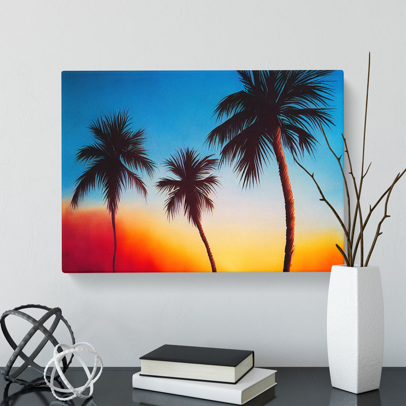 Masterful Palm Tree Sunset - Wrapped Canvas