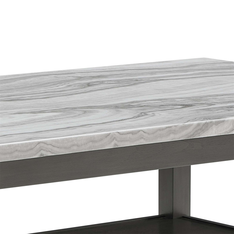 Table de salle à manger rectangulaire de 60 pouces avec plateau de rangement en faux marbre et finition grise