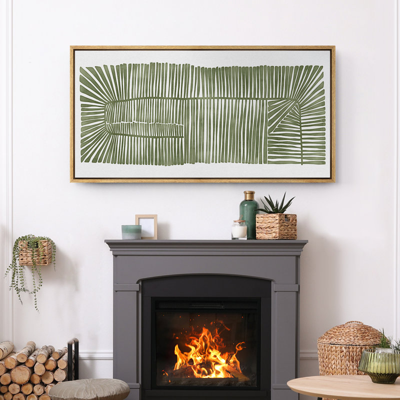 Abstract Green Botanical Simple Minimalist Extra Large Framed Wall Art Oversized Canvas Print, Natural, 30" H x 60" W