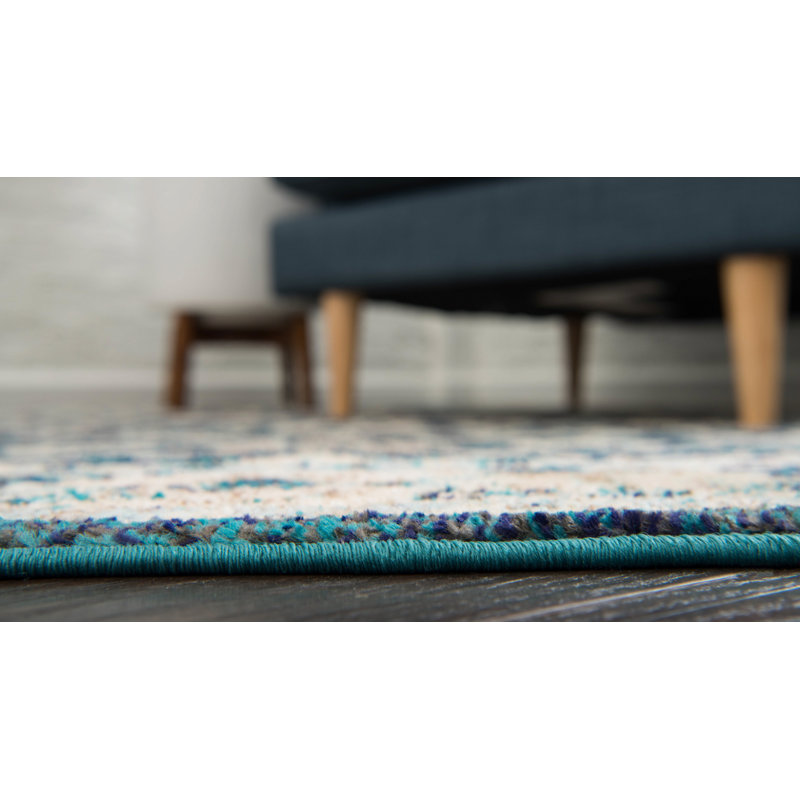 Kalf Navy Blue/Ivory Rug, Rectangle 66 x 91cm