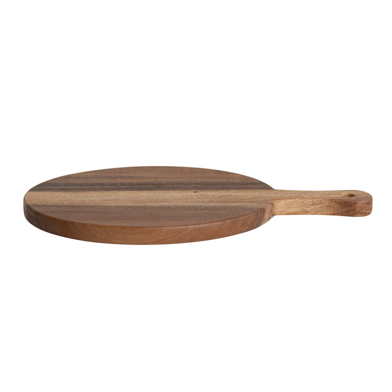 Round Suar Wood Cutting Board with Handle, Brown/Beige, 11.81" W x 16.14" L