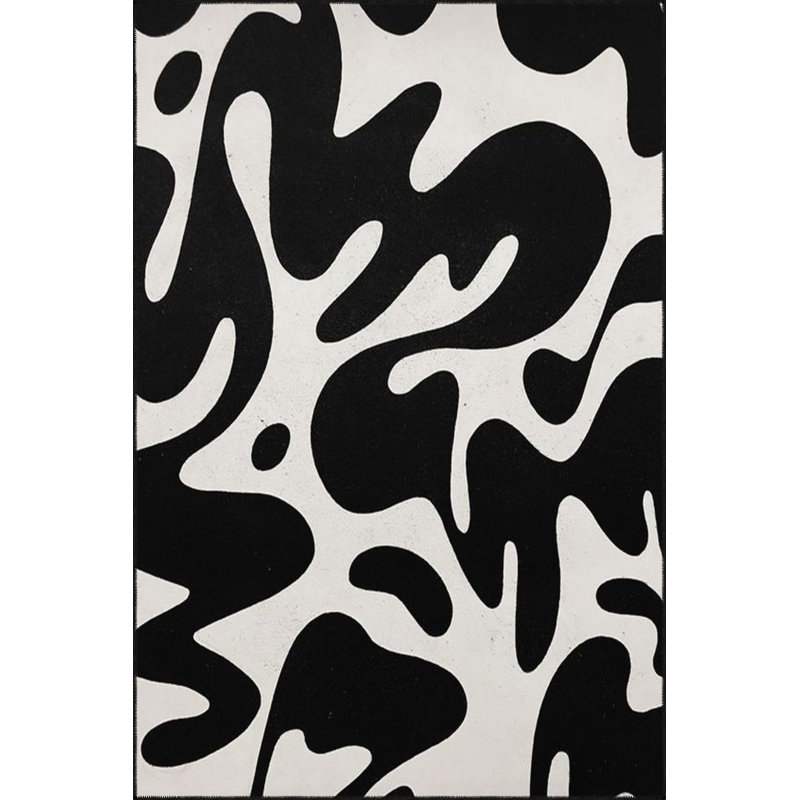 Tapis noir lavable à motif moderne à motif ondulé noir, Sous-tapis rectangulaire de 3 pi 3 po x 9 pi 10 po