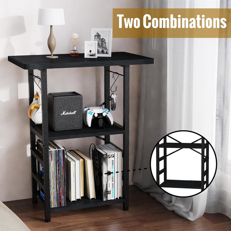 Modern Record Player Stand With Extended Desktop, Vinyl Storage, And Display Shelf For Music Room Or Studio