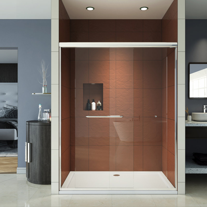 Porte de douche coulissante double l 54 po x H 72 po avec verre trempé transparent de 1/4 po,  Noir mat