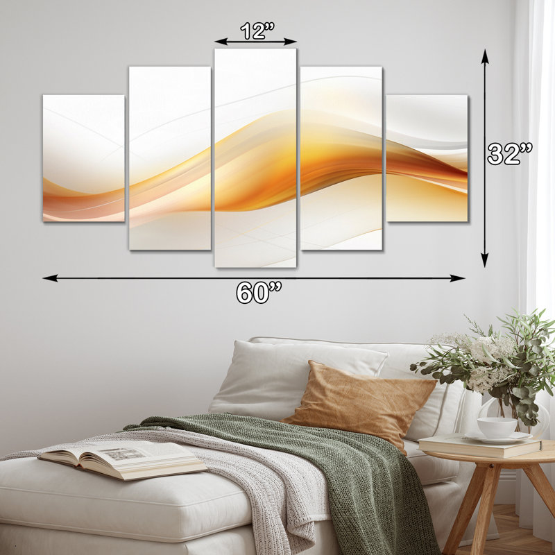 Or et blanc - Fractal Tsunami VII - Fractales, reproduction sur toile - 5 panneaux