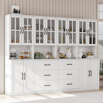 71" H X 94.5" W Kitchen Pantry With Bookcases, Glass Door Kitchen Hutch With Drawer And Spacious Countertops(AABB) by Hokku Designs