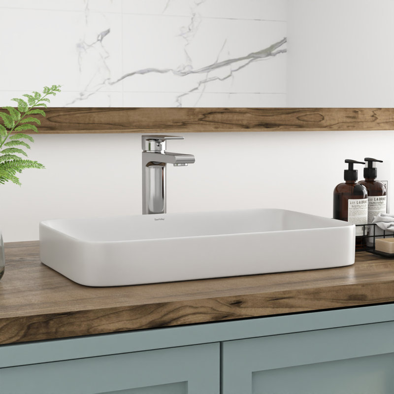 DeerValley Ally 19'' x 12'' Drop-In Bathroom Sink Semi-Recessed Vessel Sink Rectangular Above Counter Basin, White