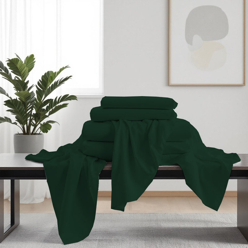 Luxurious Premium Microfiber Sheet Set, California King Sheet Set with  4 Pillowcases, Emerald Green