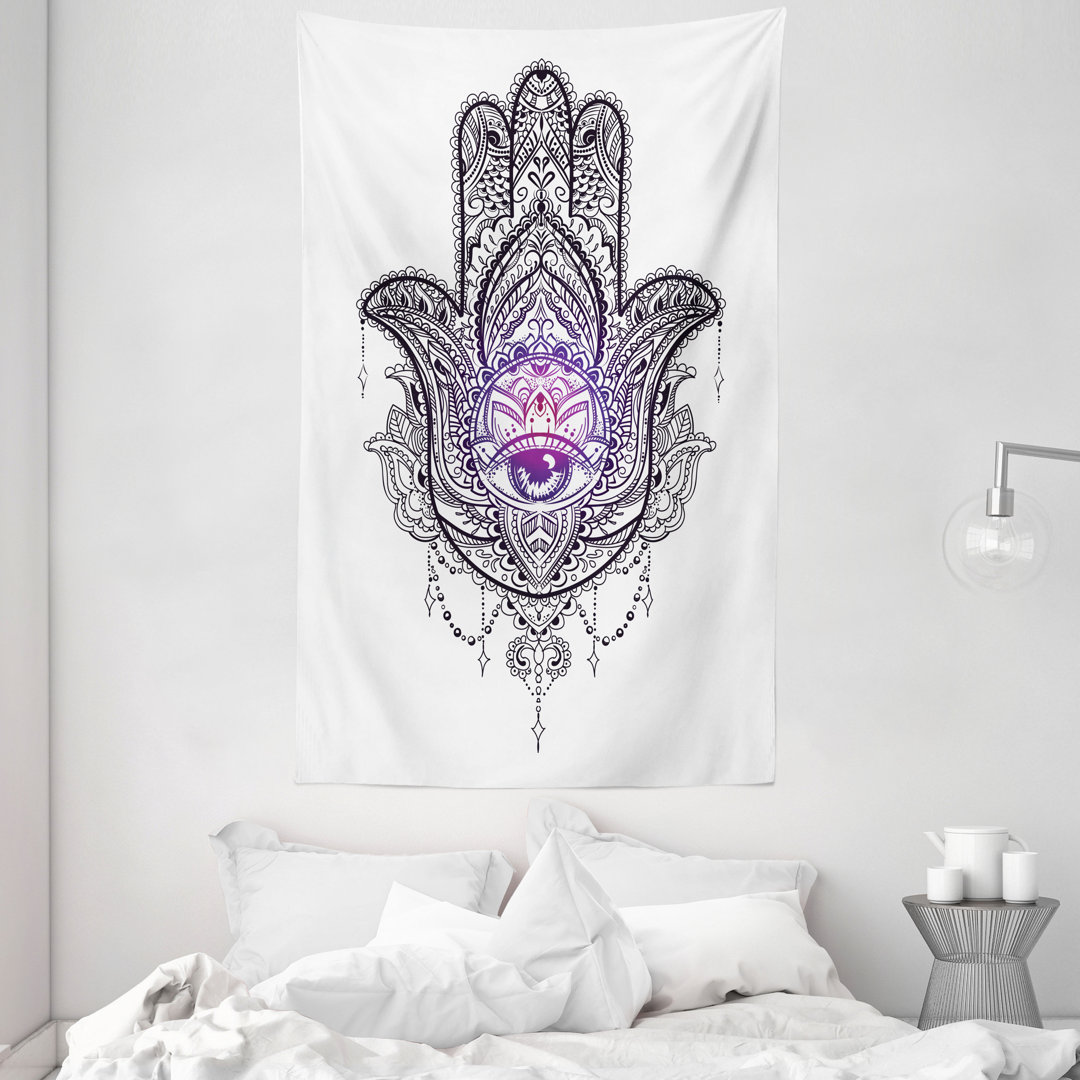 Wandteppich, Mandala Orient Lotus, Hamsa, Lila Schwarzweiss