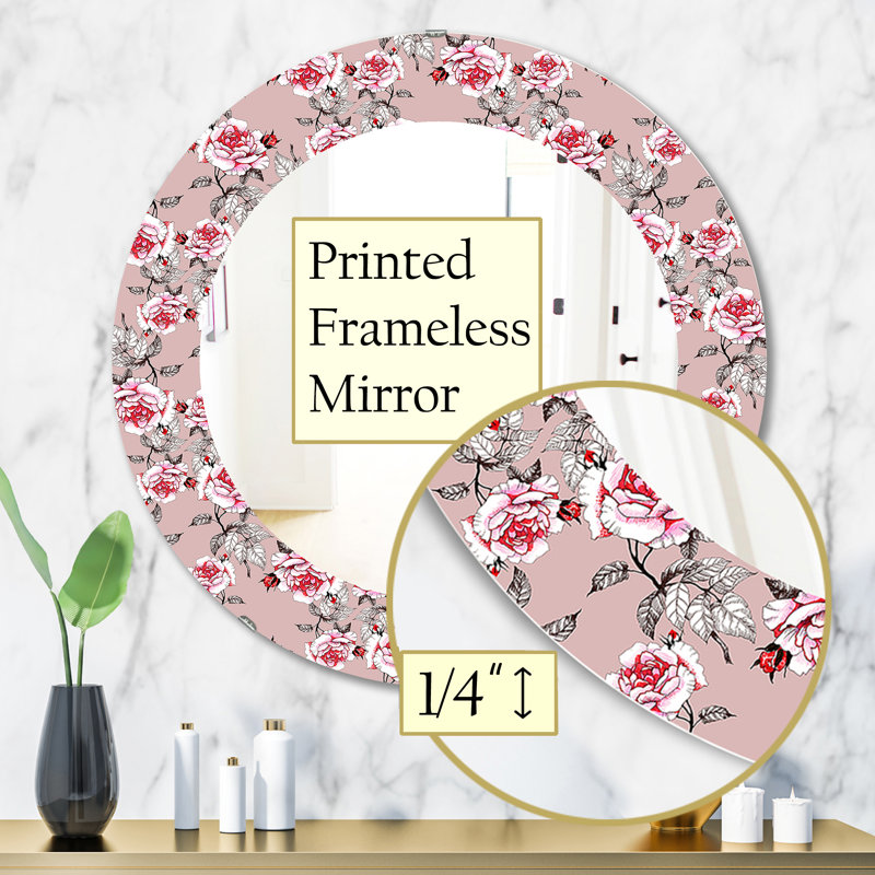 Fleur rose 5 - miroir traditionnel, H 31,5 po x l po