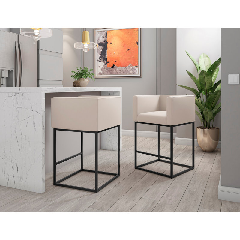 Tabouret de comptoir rembourré en métal Embassy, Crème, crème